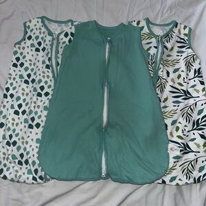 Set of Three Baby Sleep Sacks in Green and Leaf Patterns 0-6